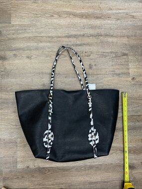 Neiman Marcus Black Tote with Monochrome Patterned Straps